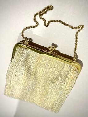 Vintage 50s Kiss Lock Evening Bag Multicolor Lumured Corde-Bead Purse Prom